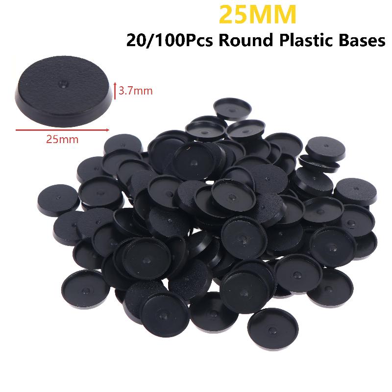 Model Figure Base - 20/100 шт. 25-мм круглые черные пластиковые